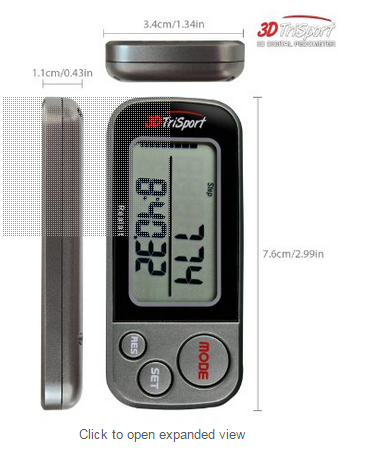 3DTriSport Walking 3D Pedometer with Clip and Strap